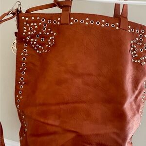 Studded Brown faux Leather Tote Bag